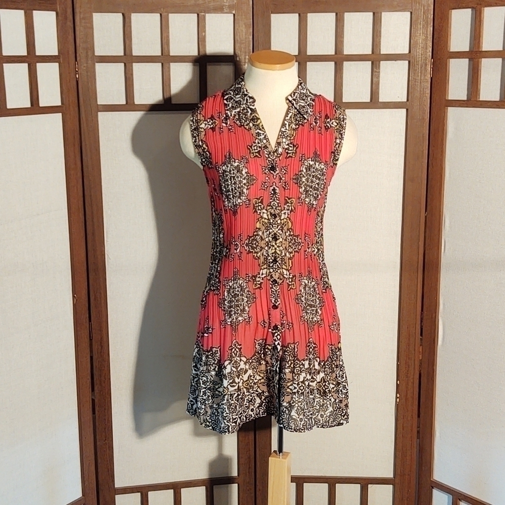 Alfani Hot Pink Sheer Abstract Floral Print Tunic Sz 10